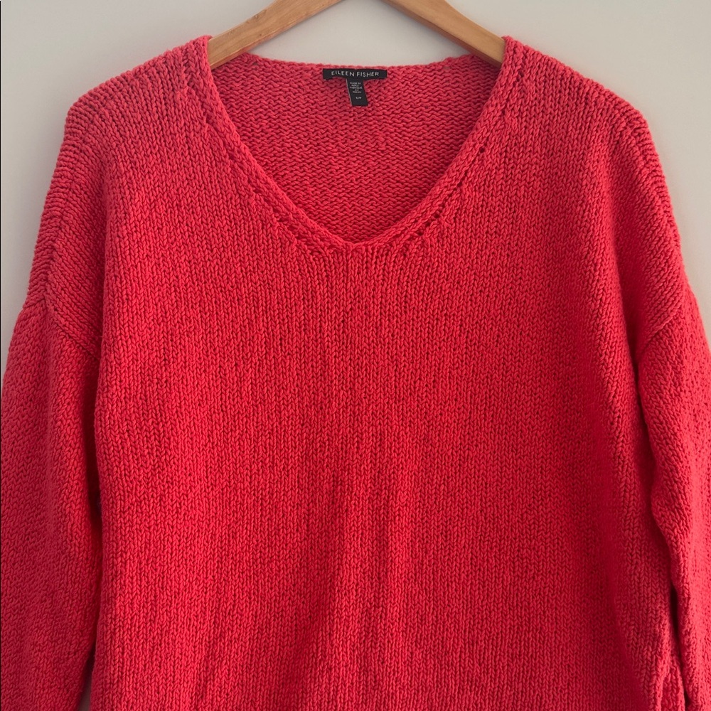 Eileen Fisher Sweater Womens Small Organic Cotton Knit Coral Long Sleeve - Picture 3 of 12